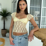 Yellow Lace Sleeve Top