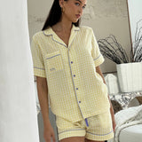 Yellow Gingham Short PJ Top