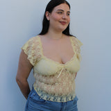 Yellow Lace Sleeve Top