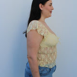 Yellow Lace Sleeve Top